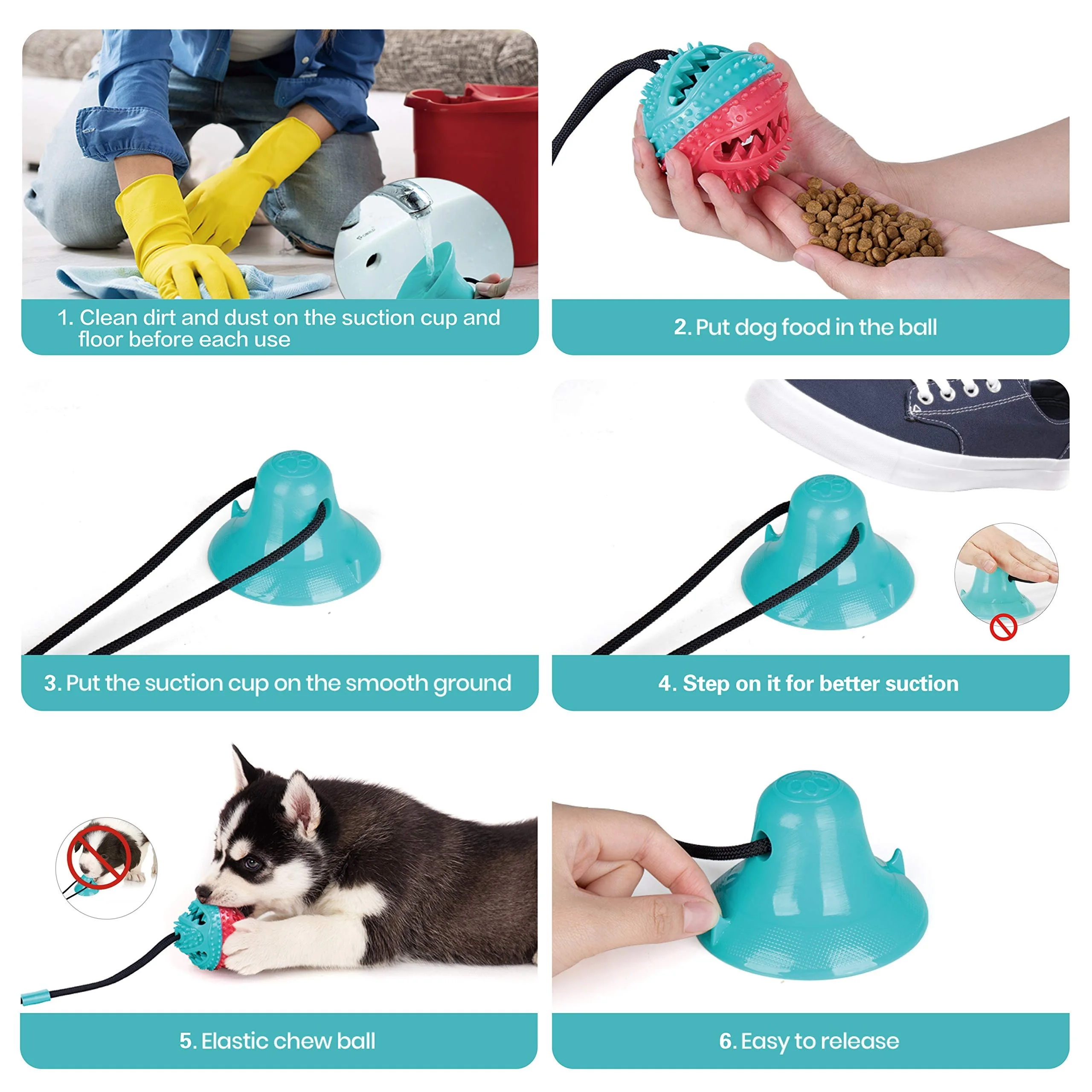Dog Rope Ball Pull Toy Suction Cup Chew Tug Toys Squeak And Mute TPR