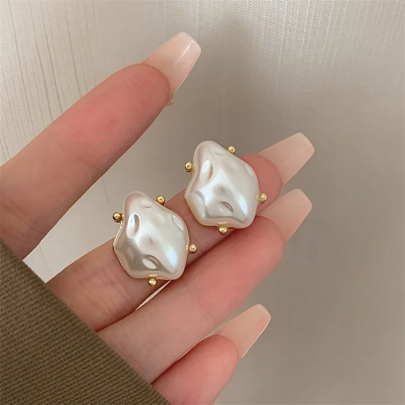 Fashion Earrings 2023 Geometric Ear Stud Sterling Silver Post Big Large Baroque Pearl Earrings