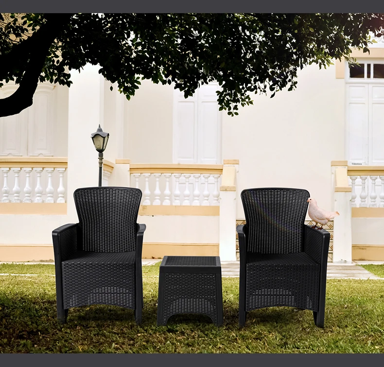 Outdoor furniture garden restaurant plastic rattan wicker chair foldable sofa chair with table