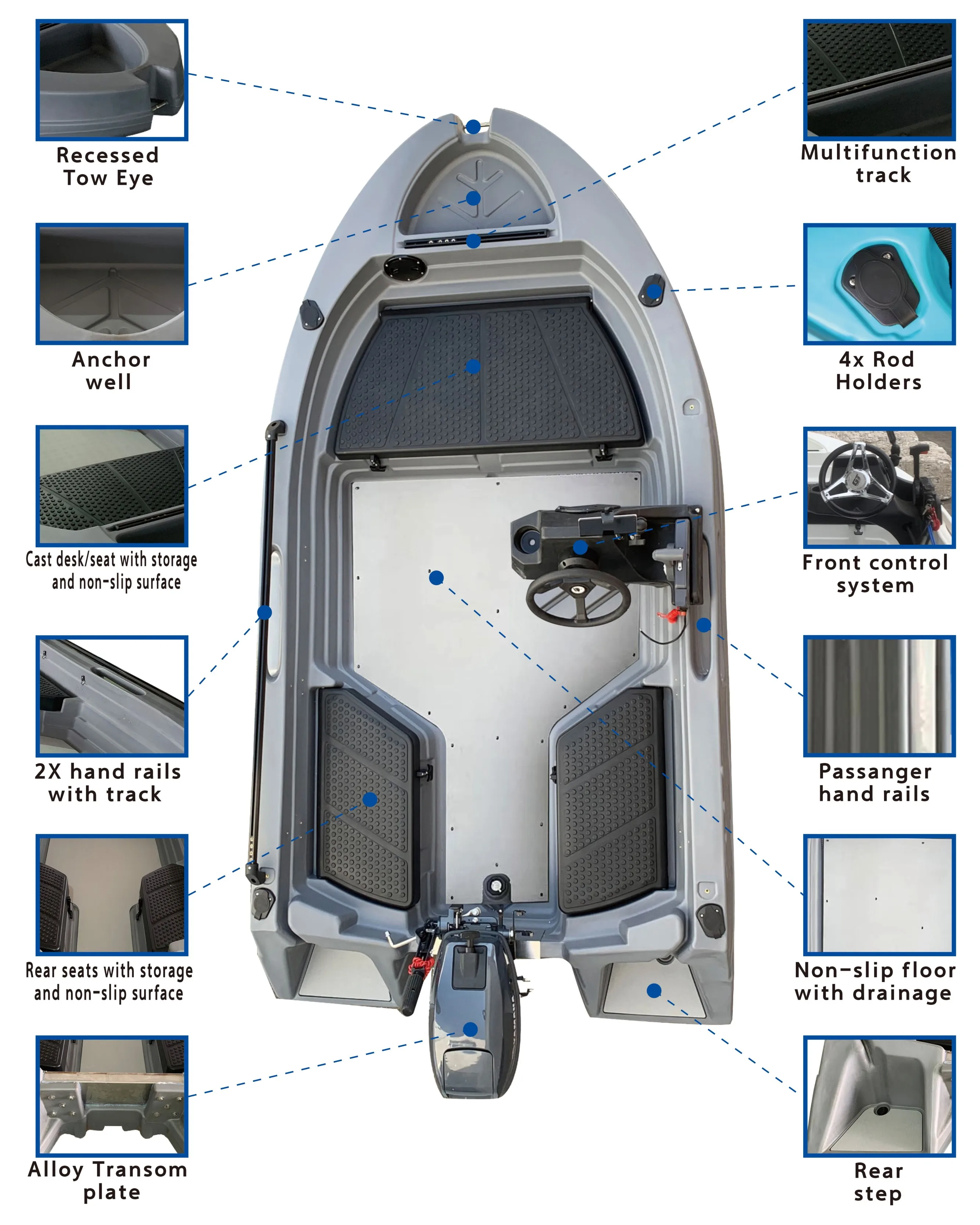New arrival 10ft 3.05m 3M fishing kayak with electric motor rotomolded plastic skiff boats Tuffy engine boat
