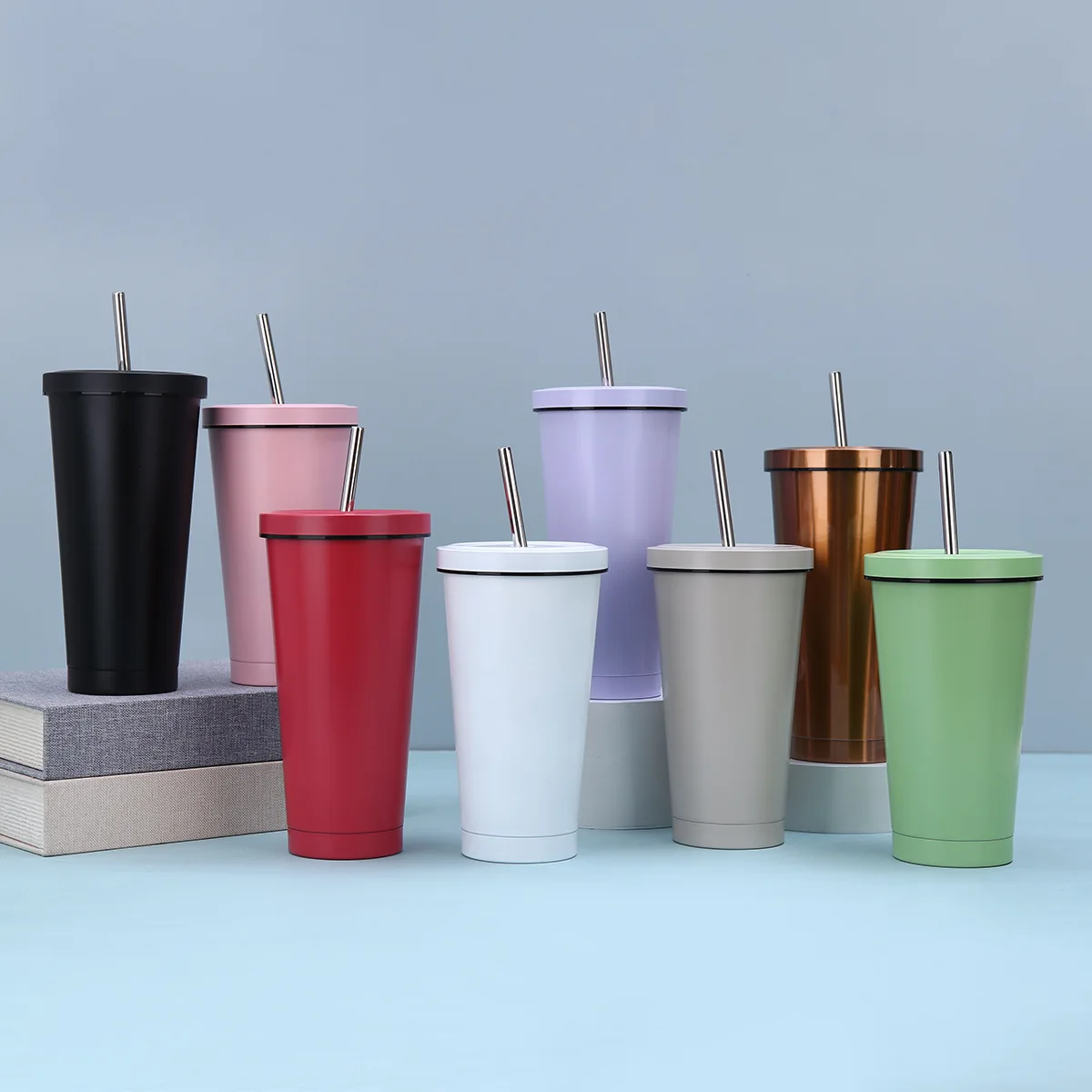 500ml/700ml Stainless Steel Double Wall Tumbler Coffee Tumbler Cup With Straw Travel Stainless Steel Mug Reusable straw cup
