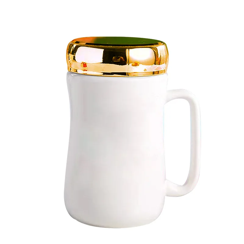 Gift Printing Logo Coffee mugs travel Ceramic Mug Coffee With Gold Mirror Lid