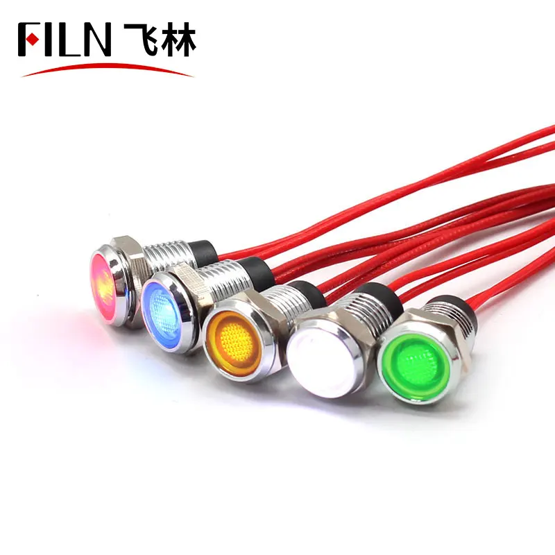 FILN 8mm led led lights for motorcycle 12v 24v 220v AC DC Mini Led Indicator Lights short body length waterproof