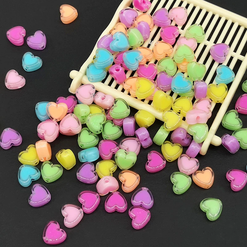 100pcs 4*7mm Acrylic Colorful Love Mixed Heart Shape Beads for DIY Jewelry Making Bracelet Necklace Crafting Key Chain Ring