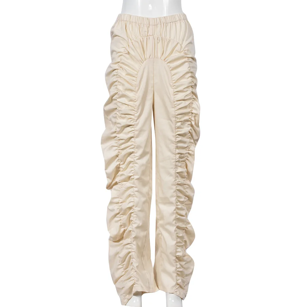 2023 Popular Street Style Pleated Personality Sports Pants Women Fashion Casual Elastic Waist Trousers Ladies