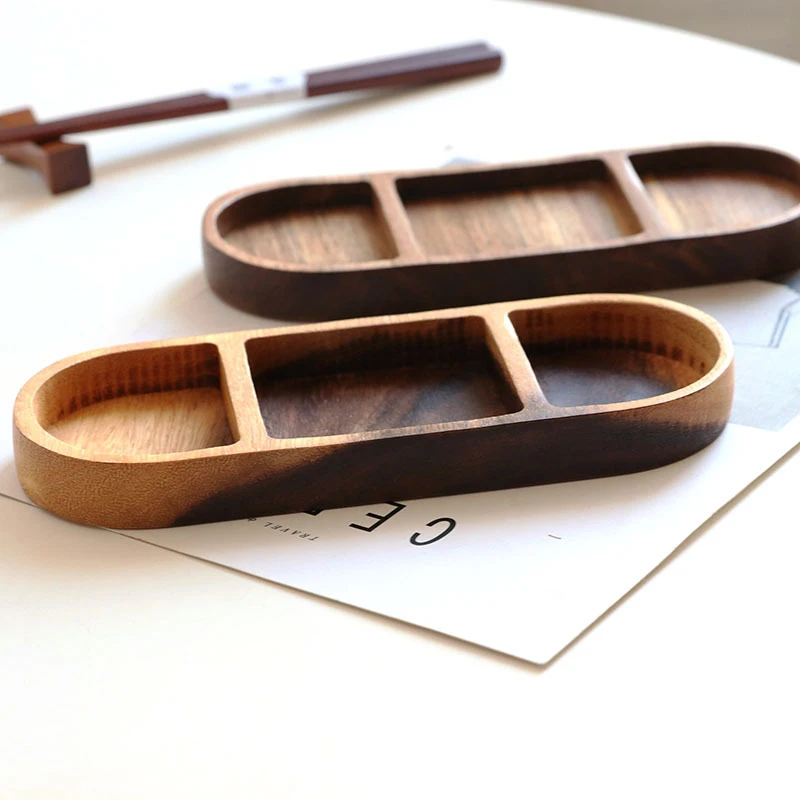 Three grid Wood Tray Divided Serving Trays Fruit Snack Tray