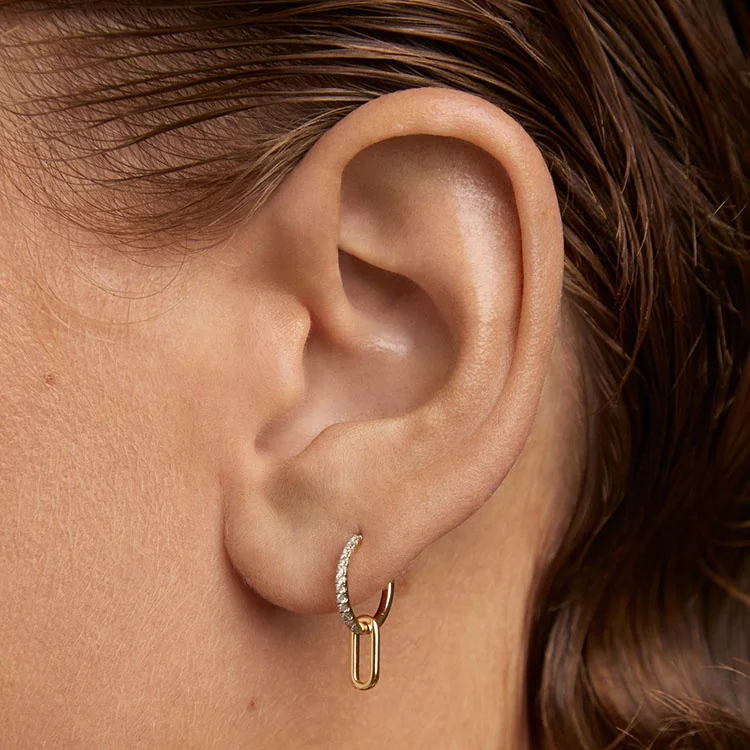 FirstMadam Trendy Hoop Earrings Hypoallegenic 18k Gold Double Circle Geometric Diamond Hoop Earring Dainty Women Minimal Jewelry