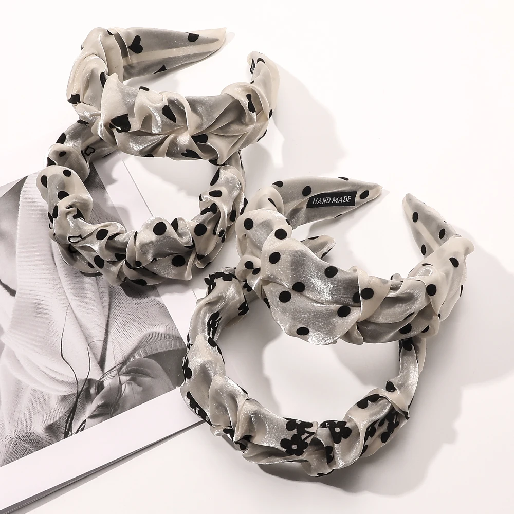 Korea Fashion Bright Mesh Yarn Headband For Women Beige Headband With Scrunchies Knot Hair Band Black Hair Accessories