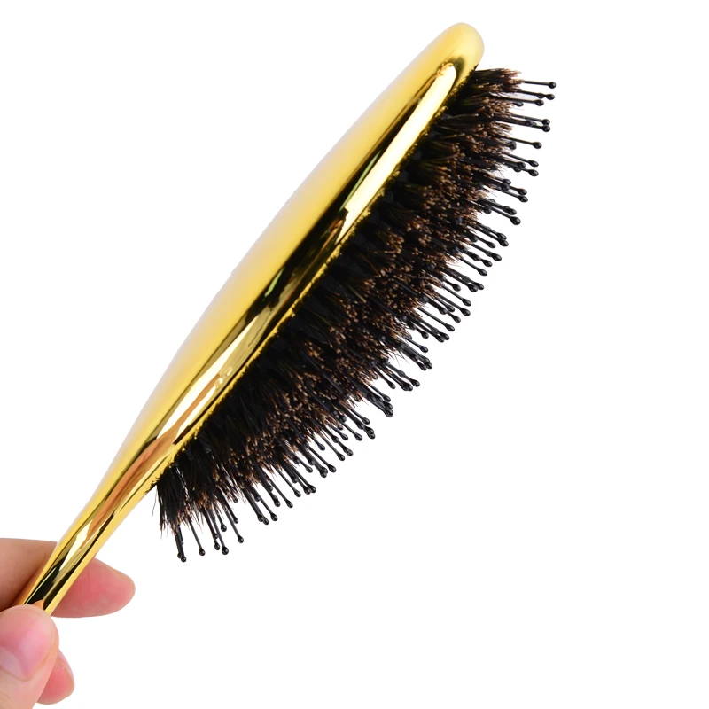 private label plastic electroplating boar bristle rose gold hair brush set