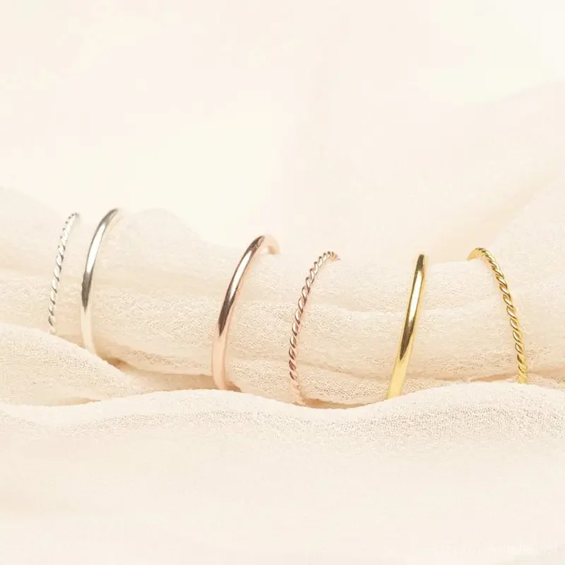 Minimalist thin gold twist midi stacking rings set for women