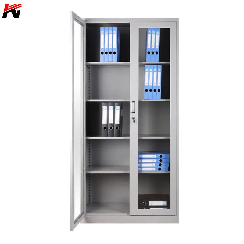 Stainless steel 4 shelve storage cabinet iron document cupboard glass door metal filing cabinet