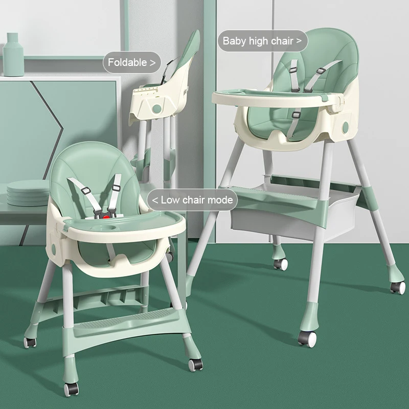 Pink new double tray plastic children furniture wheel metal feeding dinning baby chair 2022