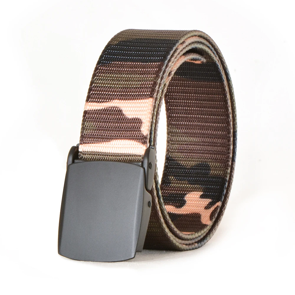 YWHCHI Custom Logo Metal Buckle Casual Webbing Adjustable Combat Men Belts Polyester Canvas Nylon Fabric Belt