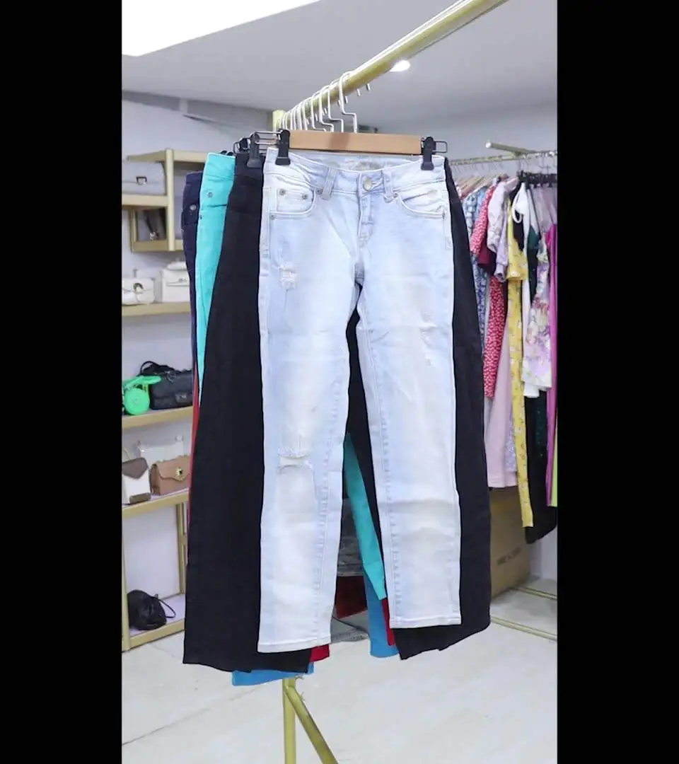 Cheap Wholesale Good Quality Skinny Ladies denim used jeans women jeans stock Lots overruns branded clothing