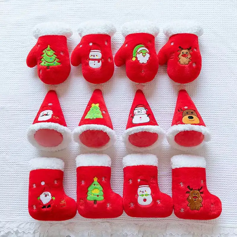 Manufacturer wholesale 8inch mini claw machine doll Christmas tree glove Stock hat plush toy 4inch stuffed Animal Toys Keychains