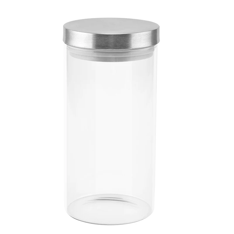 Airtight Candy Coffee Grains Canister With Metal Lid Heat Resistant Tube Shaped Glass Food Sealing Container Customized Storage