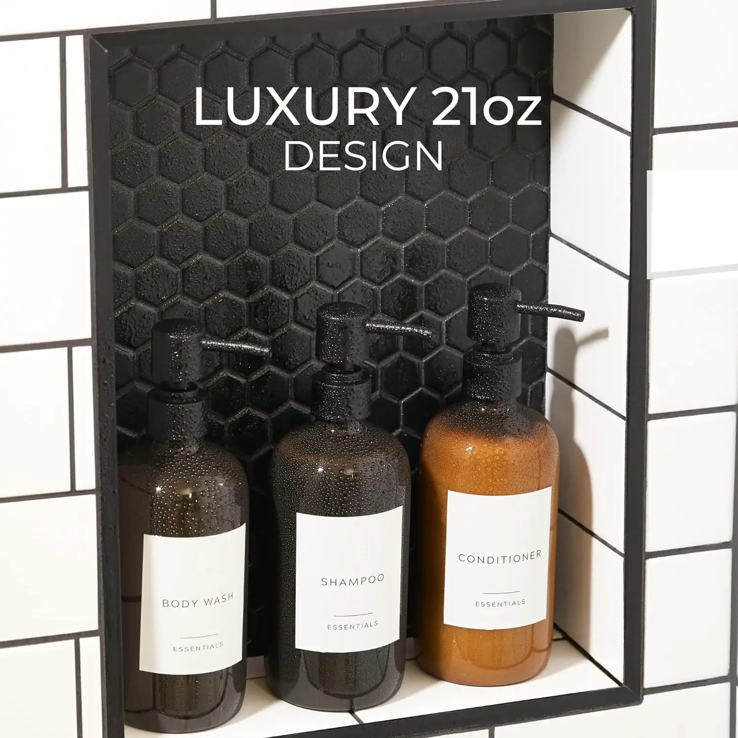 Hot Shampoo and Conditioner Dispenser Shower Soap Bottles with Pump Labels Easy to Refill Body Wash Dispenser for Bathroom Decor