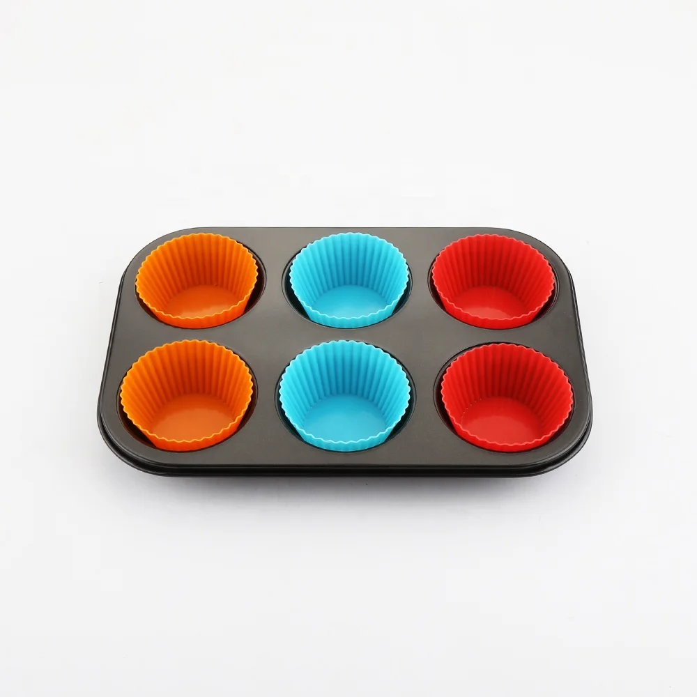 6 Cup Muffin and Cupcake Pan, Carbon-Steel Non-Stick Bakeware Mould with Heat Conduction and Even Baking