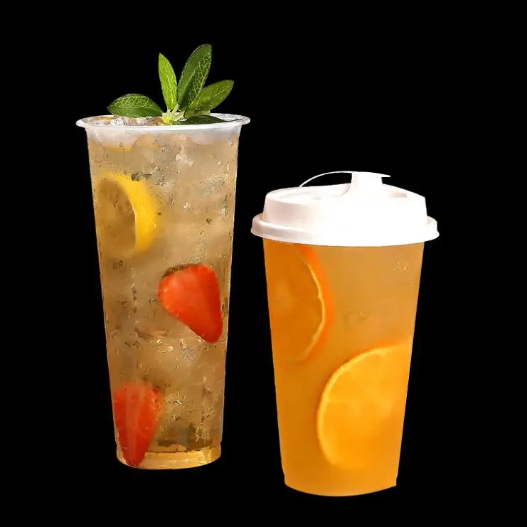 Custom logo printed 12 16 20 24 32 oz plastic milkshake disposable plastic PP clear takeaway cups with lids