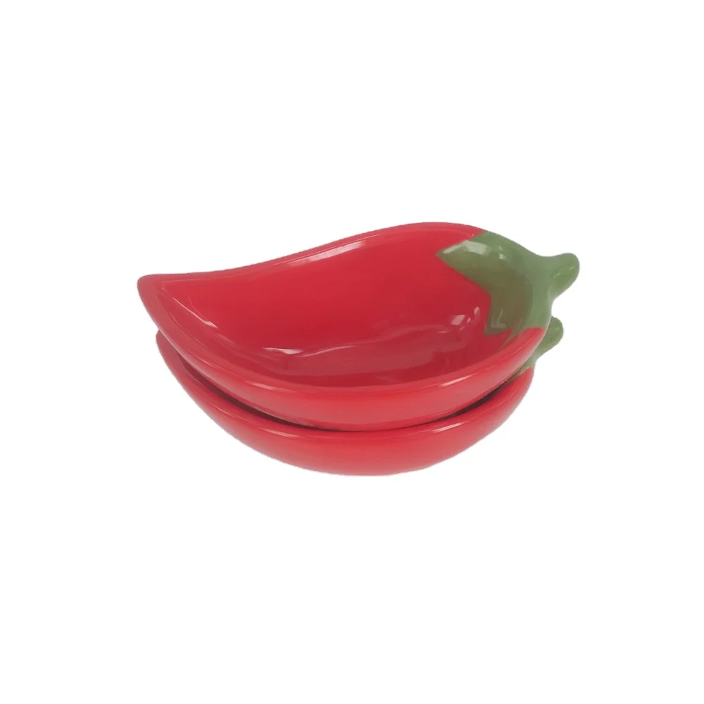 Decorative Products Ceramic Chili Pepper Shape Dish small Stackable Dip Salsa Bowl set ceramic dishes