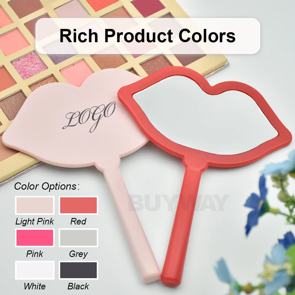 Whosale Travel Private Custom Label Logo Gift Mini Cosmetic Cute Lip Heart Shape Mini Small Vanity Handheld Espejo Makeup Mirror
