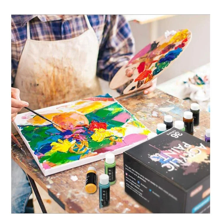 36 Colors (60ml, 2oz) with 3 Brushes & 1 Palette kids art acrylic paints set