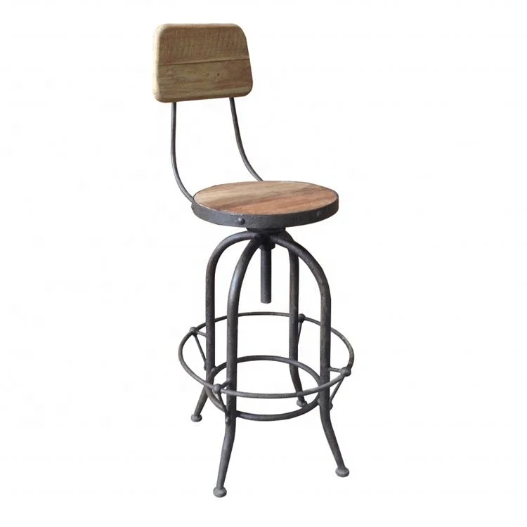 Hand Made High Back Luxury Industrial Chair Recycled Wooden Metal Bar Stool HL424