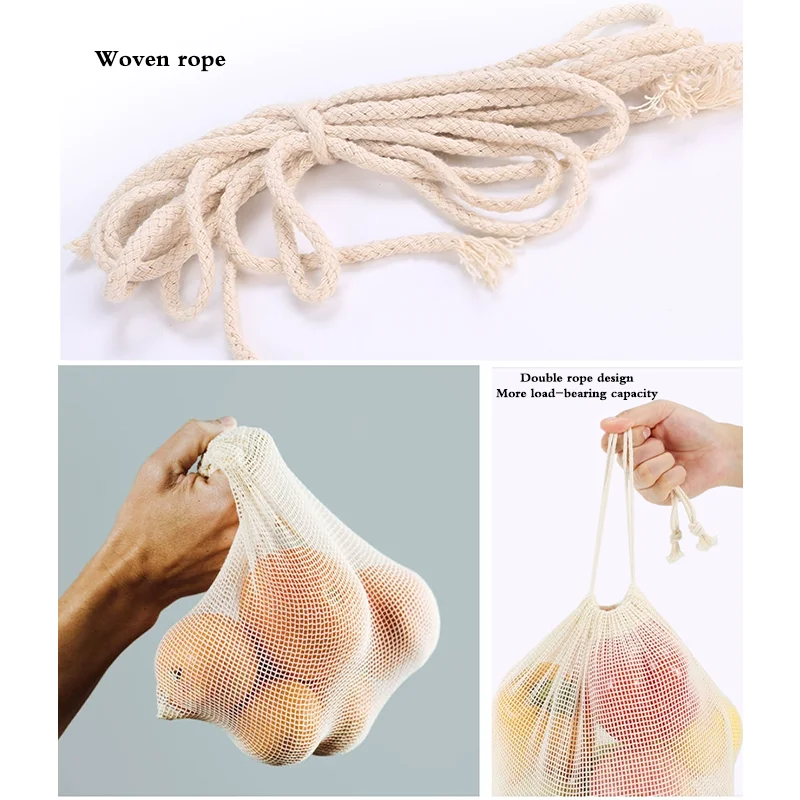 Custom Design Mesh Shopping Bag Organic Cotton Vegetable Fruit Packaging Large Capacity Pouch Net Tote Bag for Shopping