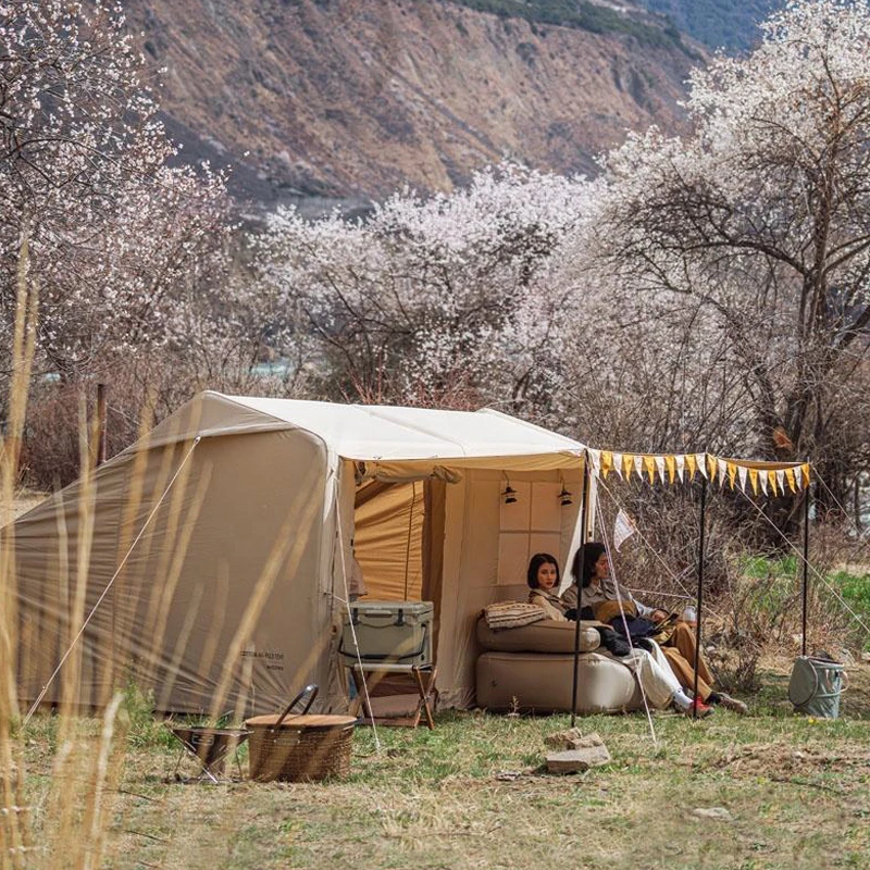 Alocs Large Glamping Cotton House Air Tent Portable 2 Bedrooms Family Camping Outdoor Inflatable Travel Tent