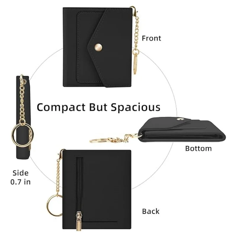 Customizable Premium Leather RFID Blocking Ladies Compact Trifold Small Wallet With Chain