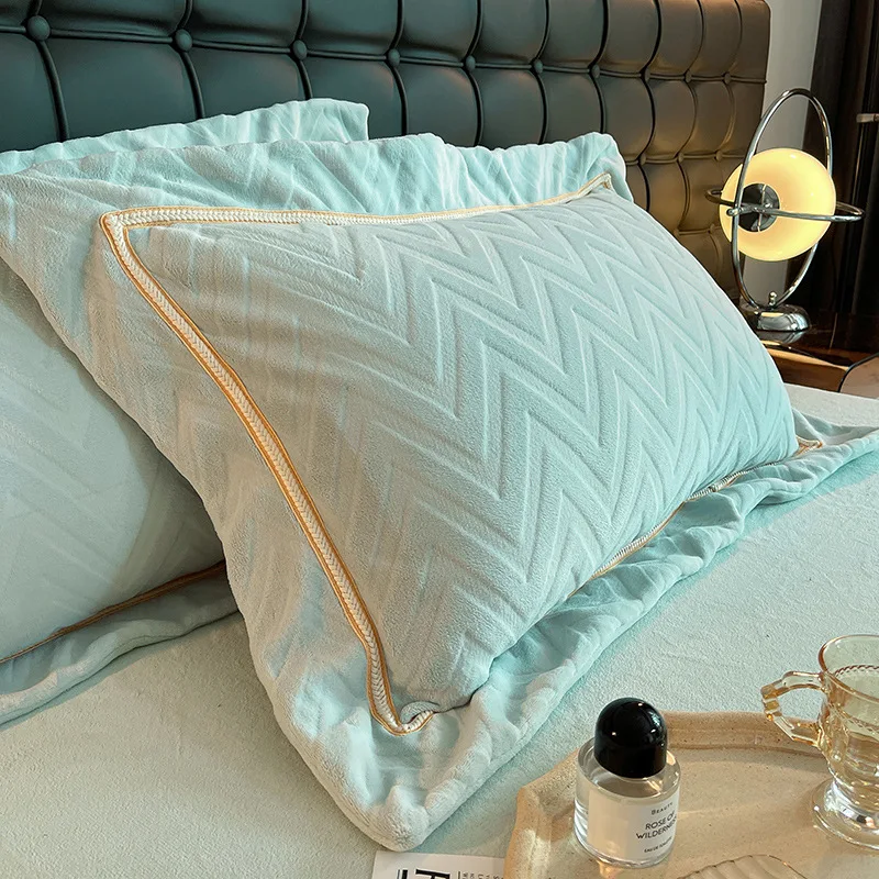 Woven corduroy coral fleece flannel bedding 100% cotton solid color plain velvet bed sheet