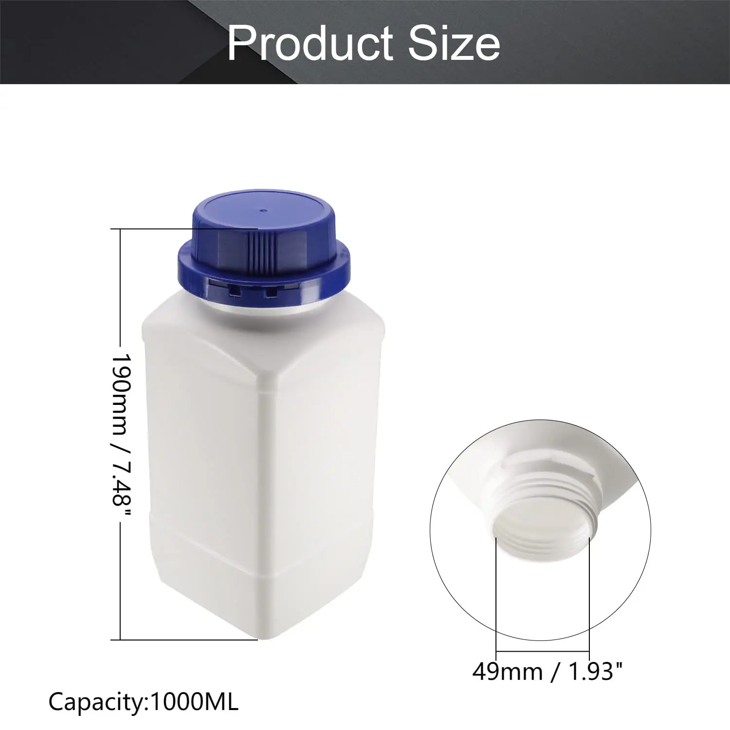 Plastic Lab Chemical Reagent Bottle 1000ml Wide Mouth Sample Sealing Liquid Storage White Container with Anti-theft Cap