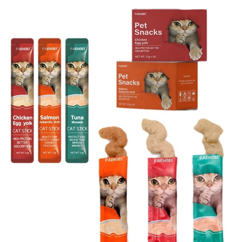 FAENBEI Cat Snacks Kitty Nutrition Strips Pet Food Wet Food Full Box