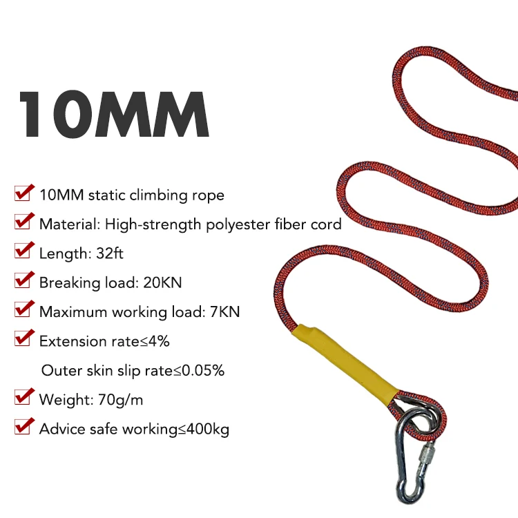 10mm polyester outdoor climbing rope  escape rope 10M(32ft)  rock climbing safety  rope