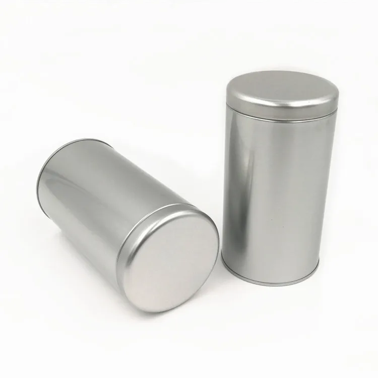 Short Tall Round Cylinder Silver Airtight Metal Container Coffee Bean Tea Canister Empty Tin Cans