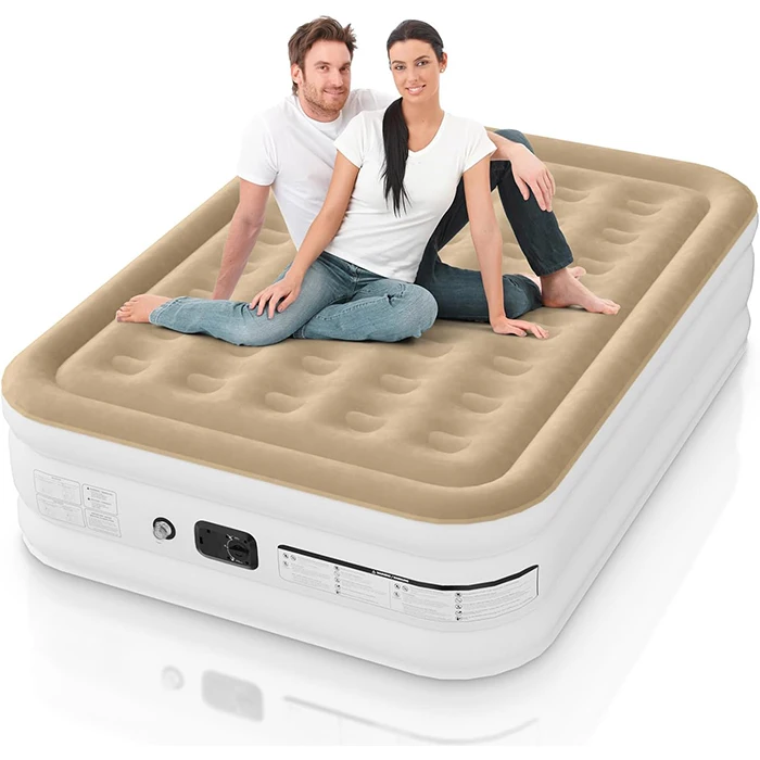 Factory Promotion Flocked Inflatable Air Mattress Bed With Built-In Pump Air Mattress