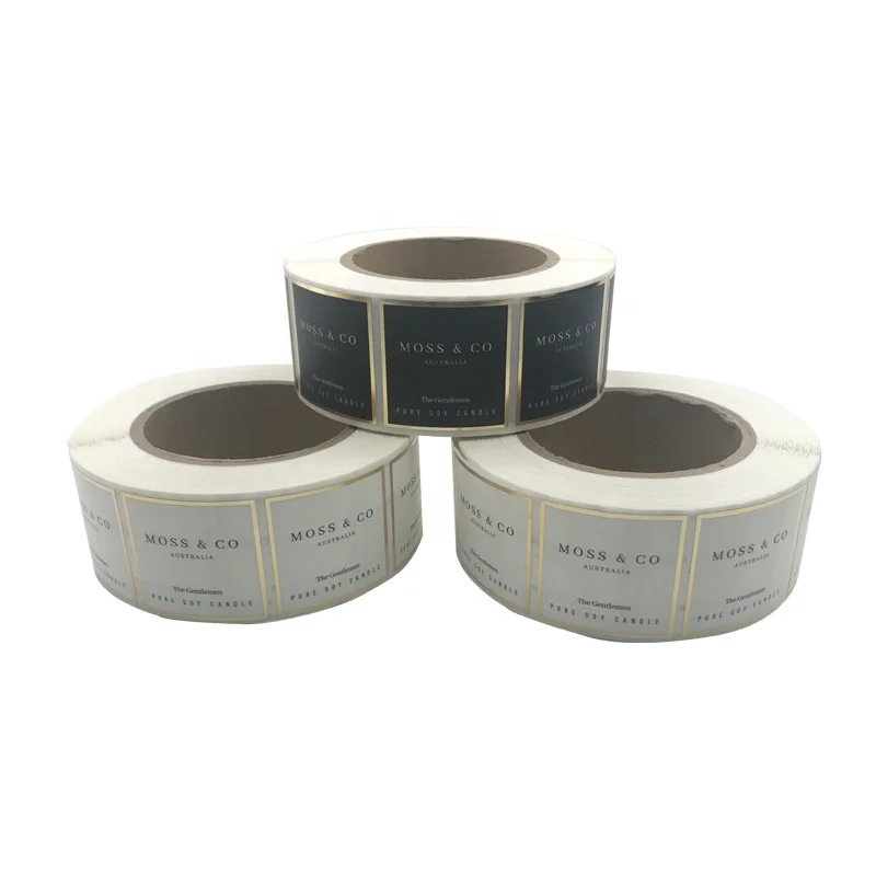 Custom High Quality Black Square Roll Paper Hot Stamping Sticker Waterproof Logo Food Sticker