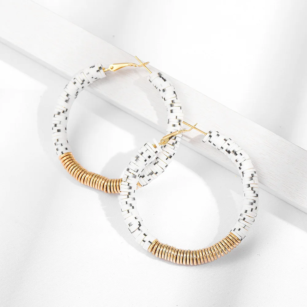 Bohemian Handmade Soft Clay Earring Mix Color C Shape Polymer Clay Earring Clay Jewelry for Women Girls