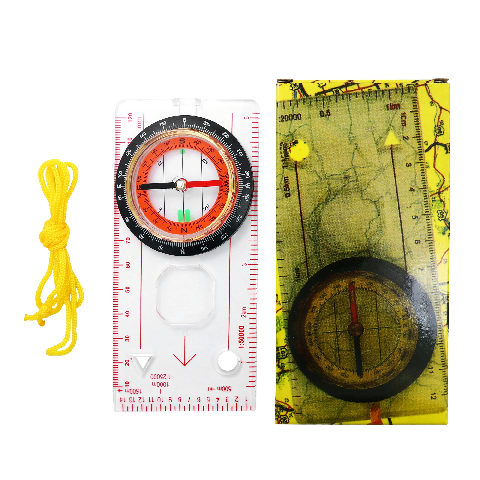 High precision outdoor camping magnifying compass tape ruler scale directional map ruler measuring tool