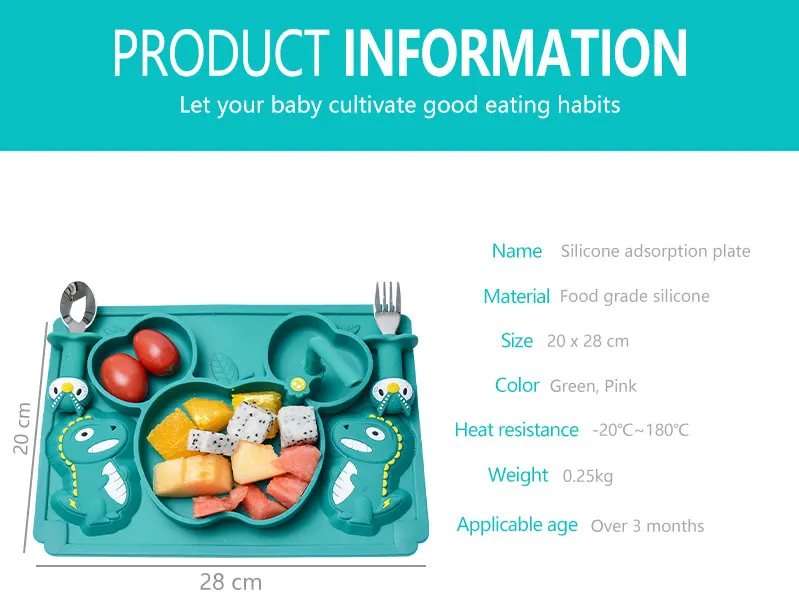 2022 hot selling Good Quality Factory Directly Baby Dinosaur Durable Toddler Plates Silicone Plate