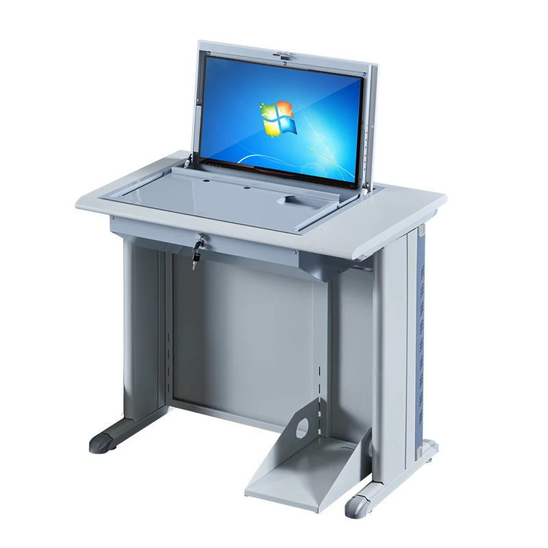 Classroom Cold Rolled Plate Recessed Monitor Flip up Computer Desk