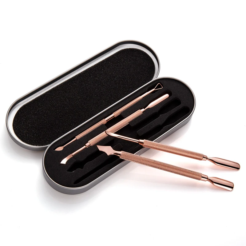 Kit Rose gold Dual-end Stainless Steel Nail Art Cuticle Pusher Manicure Pedicure Clean Tool Set Dead Skin Nail Polish Gel Remove
