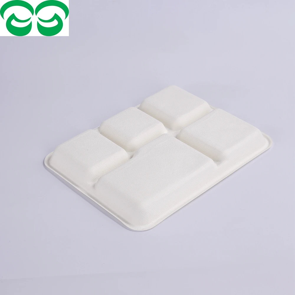 Free Samples Wholesales Eco-Friendly Microwavable Tray disposable Bagasse Paper Serving Trays with 5 Compartments