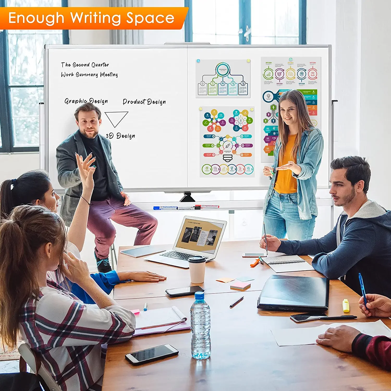 72 x 40 Double Sided Rolling Whiteboard, Mobile Whiteboard Magnetic White Board - Large Reversible Dry Erase Board Easel