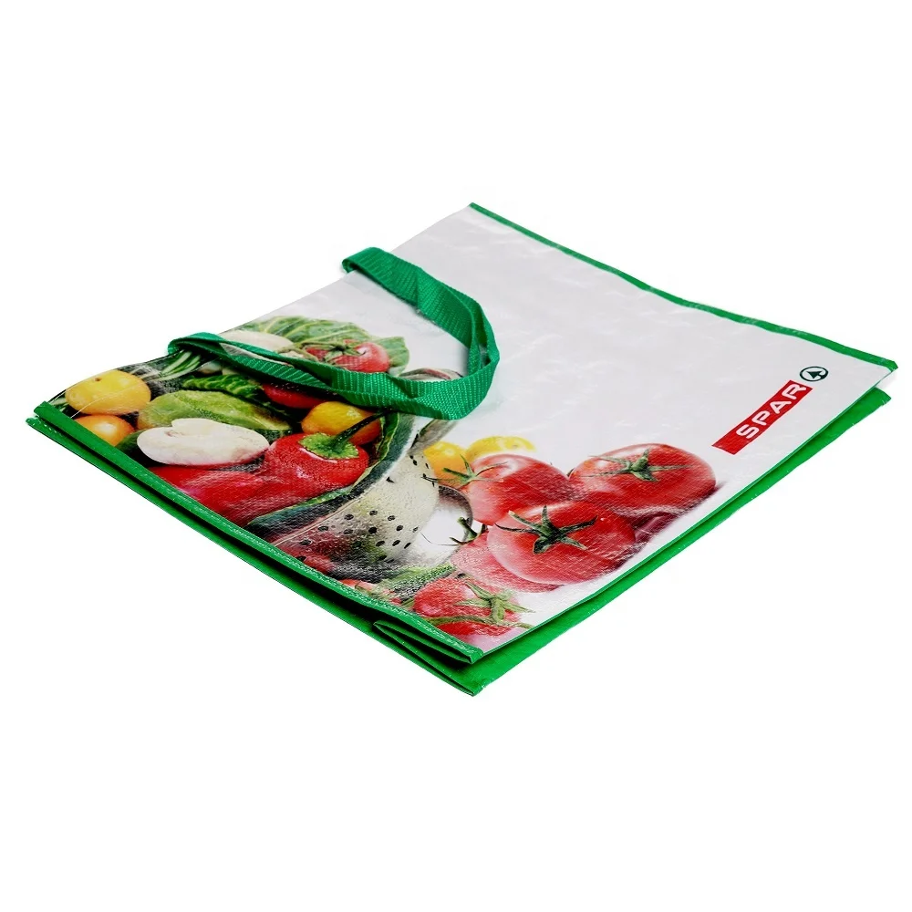 SPAR supermarket cheap reusable recycled pp woven foldable shopping bag