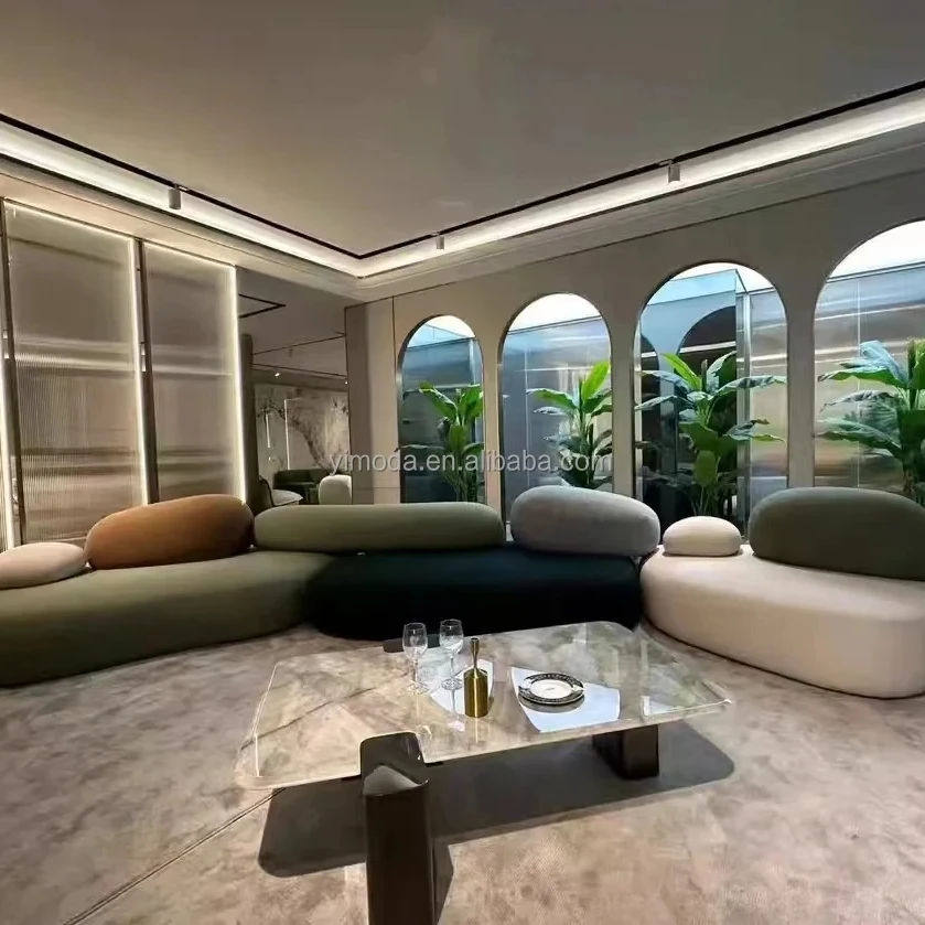 modern italian high end half round corner cobblestone shaped sofas vip sectional sofa nightclub velvet blue sectional sofa