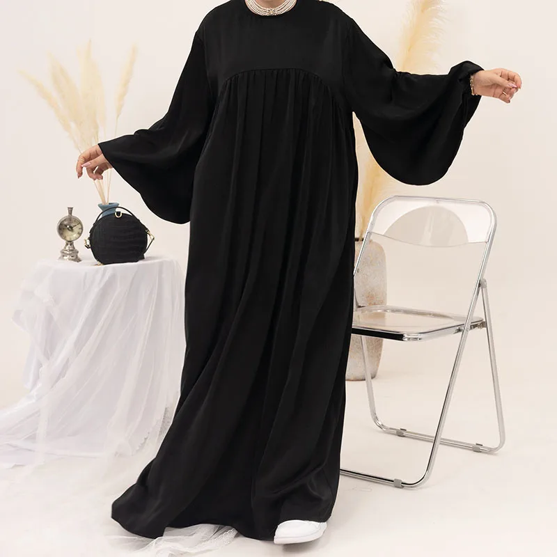Balloon Sleeve Velvet Satin Abaya With Pockets New EID Fashion Wholesale High Quality Muslim Women Modest Dress Islamic Clothing