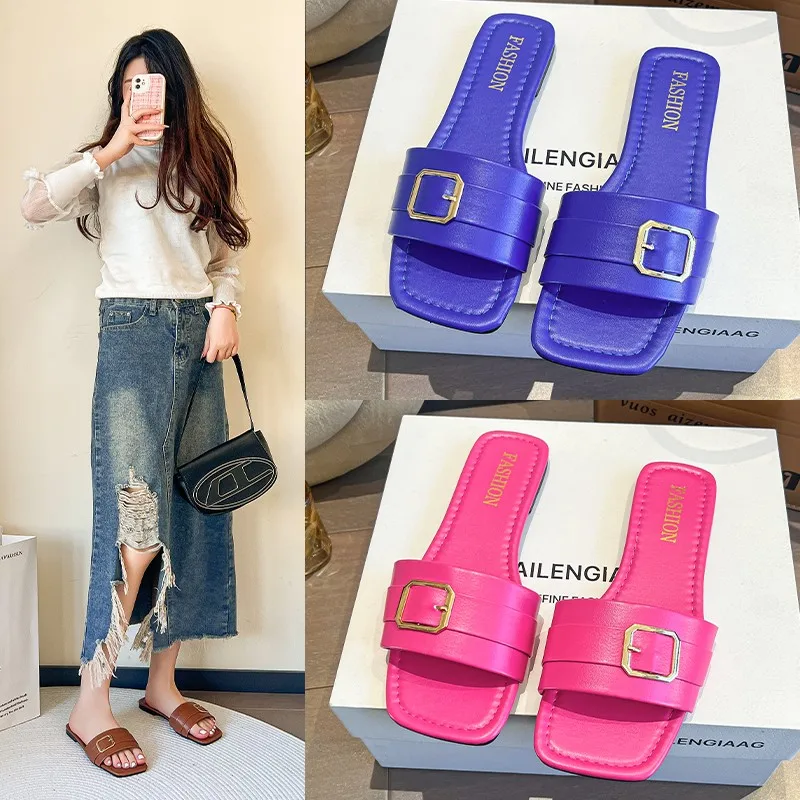 2023A12 New product women sandals 14 Bright colors of belt 35-42 big size flat slippers Wholesale fashionable