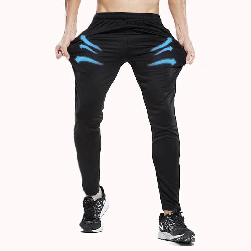 Mens Soccer Training Sport Trousers with Pocket Zipper Jogging Male Fitness Workout Running Pants 1 Piece Sportswear Adults