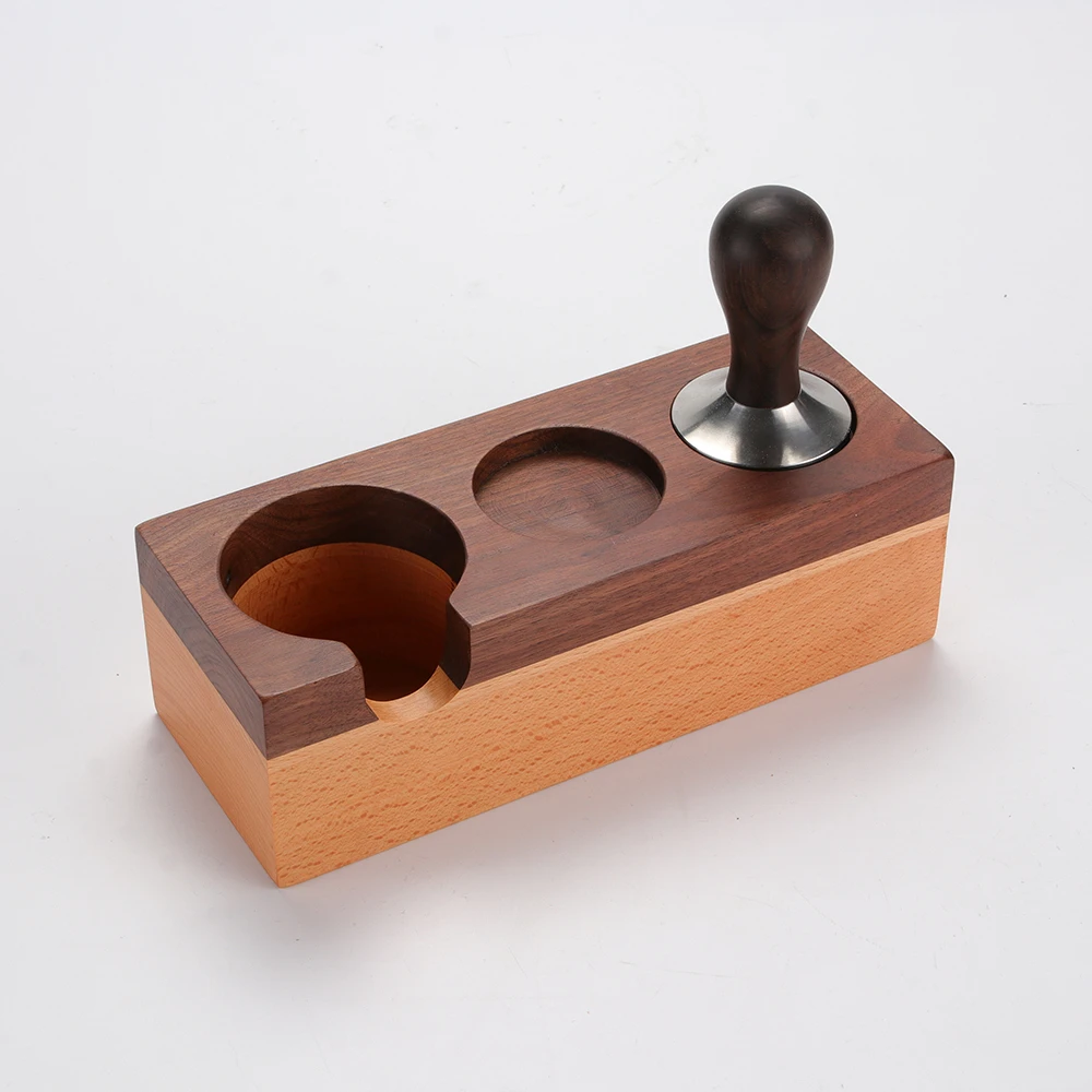 Handmade wooden manual coffee base mash stand holder 3 pieces set custom wholesale 2 and 3 holes 58mm coffee base